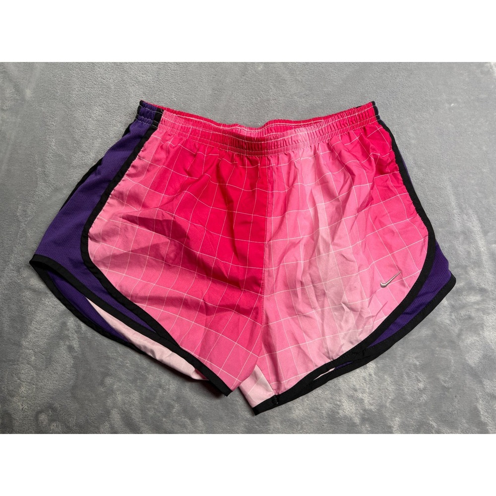 Nike Running Shorts Womens Medium Pink Purple Checkered Athletic Dolphin Hem